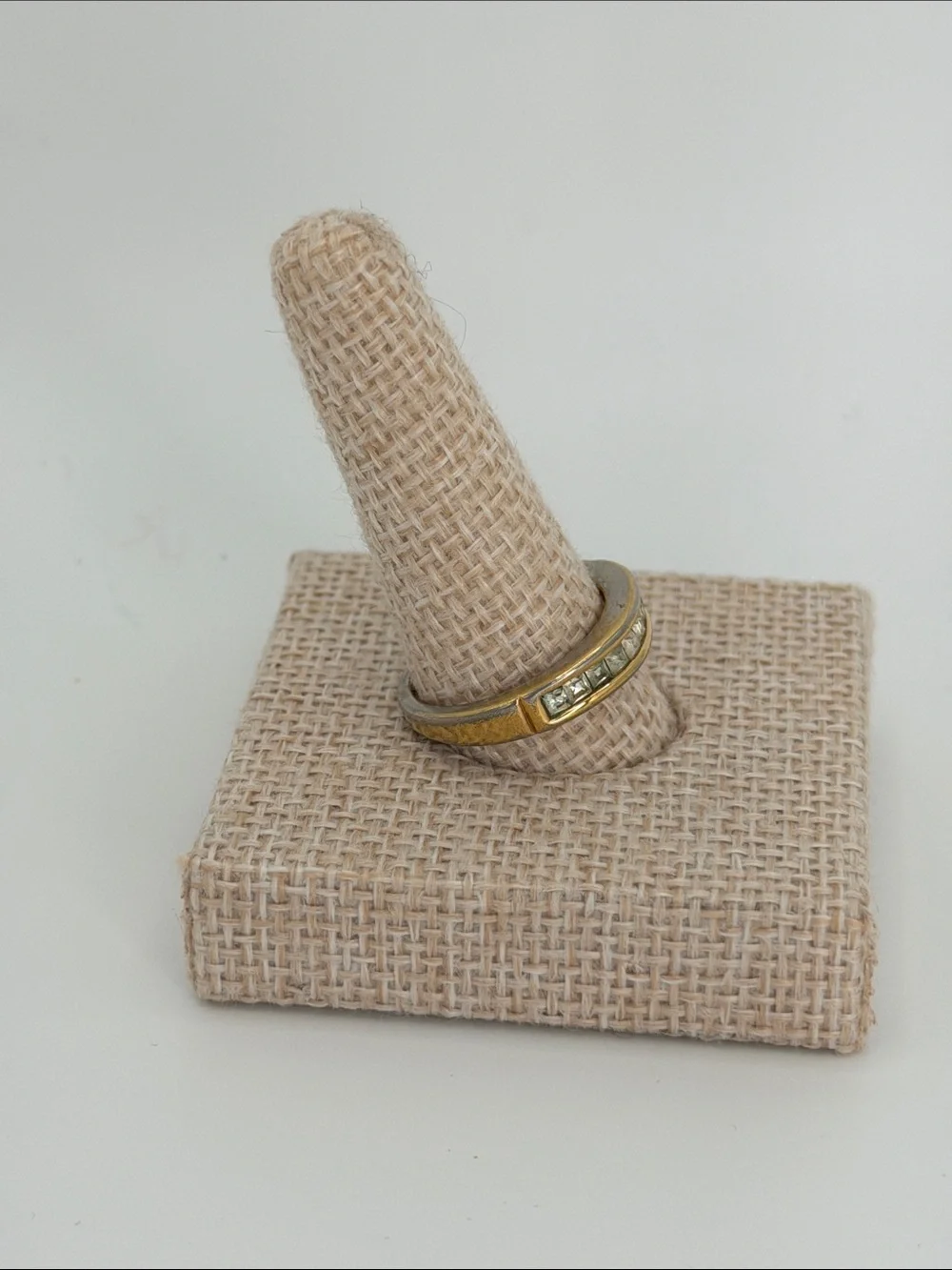 Gold Band Ring with Square Channel-Set Stones - Gold
